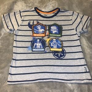 Boy's Size 9-10 Disney Store Star Wars Gray Navy Striped S/S T-Shirt Top Trooper